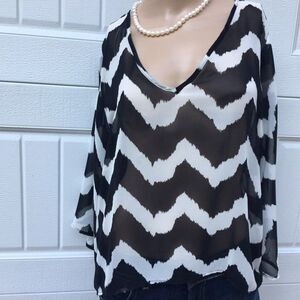 Fabrik Black And White Sheer Blouse Sz M